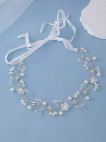 1 pieza Diadema elegante con perlas y cristales, perfecta para peinados nupciales, banquetes formales & fiestas de cóctel - Plateado - Ver 4