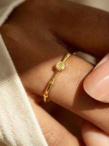 Luxury Bamboo Knot Rhinestone Ring, Unique Design Meaning "Steady Advancement", Minimalist Versatile Daily Wear, Thoughtful Gift For Girlfriend Or Best Friend - Diamond Ring - View 3