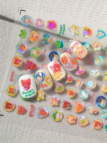 1 Bogen holografische, bunte Nagelkunst Sticker, mit niedlichem Haustier Kristallball, dekoriert mit Herzen, Sternen und heilenden englischen Phrasen, strahlender Glitzer-Vibe, geeignet für den täglichen Arbeitsweg, Campus-Outfits, energetische Maniküre, Freizeitanlässe, ideal für süße Mädchen, Studentinnen, Mütter, Nagelkunst DIY Anfänger, energiegeladene Mädchen - Verschiedenfarbig - Übersicht 7
