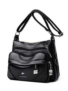 LANYIBAIGE Women's Brand Genuine Leather Crossbody Shoulder Bag, Portable Large Capacity Soft Shoulder Bag - Black - View 3