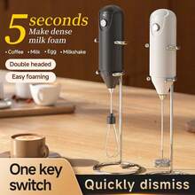 Handheld Electric Milk Frother, Small Egg Beater For Baking Cream, Outdoor Food Mixer, Single Head Milk Foamer, Essential Kitchen Tool (Without Stand) - Black and White - View 1