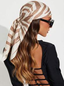 1 pieza Pañuelo cuadrado de seda suave y transpirable con estampado elegante y multiusos para mujeres, pañuelo ligero para la cabeza y el cuello adecuado para la playa, fiestas y uso diario en primavera/verano - Beis - Ver 1