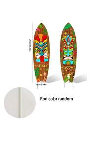 2pcs - Caveman Floor Decals, Hawaiian Totem Pole, Hawaiian Totem Statue Welcome Sign With Stand, Skateboard-Shaped Floor Plug-In Polynesian Surfboard Style - Upright Welcome Sign With Hawaiian Dancer And Palm Tree Pattern, Suitable For Beach Party Decor, Hawaiian Decor, Theme Party, Party Decoration, Home Decor, Photo Props - B - View 11