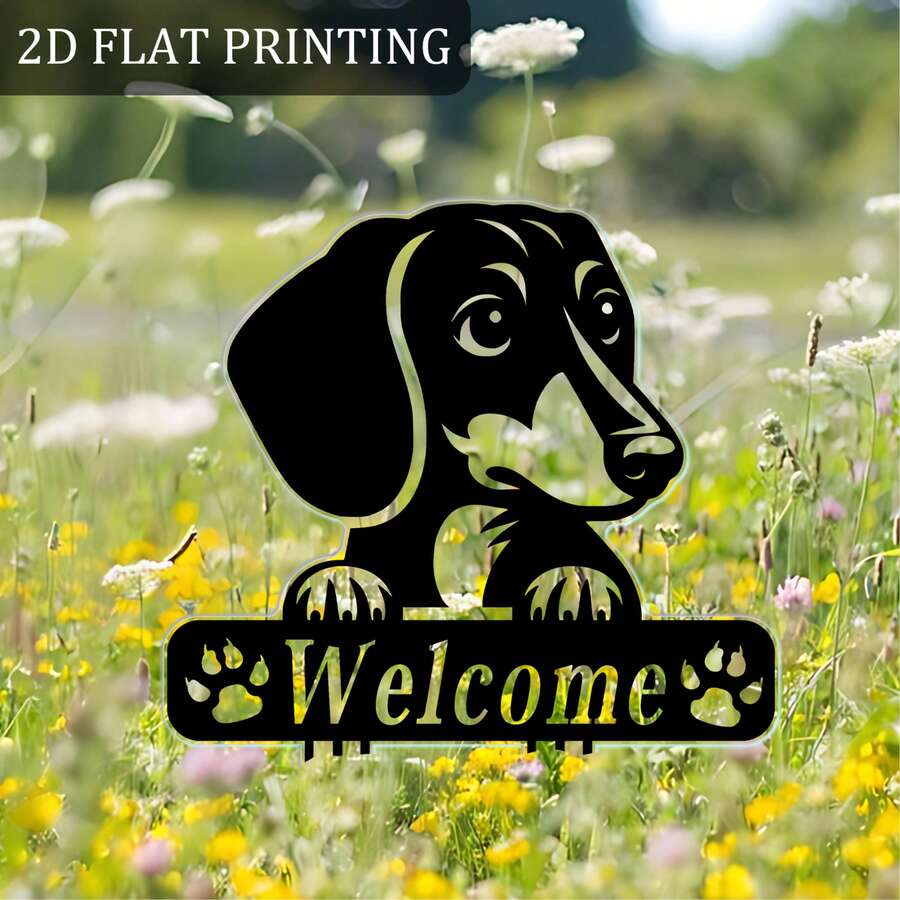 2D 平面亚克力腊肠犬迎宾花园插牌,1 件装装饰花园插牌,节日户外装饰,无需电源的动物草坪装饰品,送给家人和朋友的完美礼物,庭院装饰,乔迁礼物 - A - 查看 1