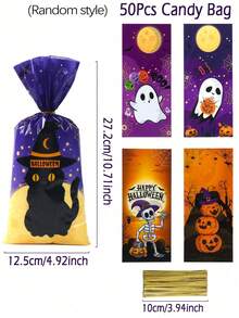 25/50/100pcs Halloween Candy Bags, Ghost & Skull & Pumpkin Pattern Gift Bags, Halloween Gift Packaging Bags, Halloween Decoration, Party Gift Bags, Candy Bags, Halloween Trick Or Treat Decoration, Halloween Party Decoration, Home Decor, Party Supplies, Autumn Decoration - Multicolor - View 13