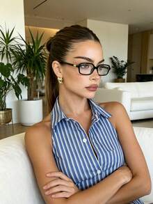 2 Pairs Vintage Small Square Frame Light Glasses, Black & Gold Decorative Temples With Tortoise Shell Pattern Frames, Non-Prescription Plano Glasses, Computer Screen Office Daily Street Wear Eye Protection - Multicolor - View 11