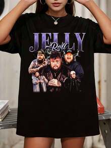 Jelly Roll Country Rap Artist Fotokollage Grafisk Överdimensionerad Svart T-shirt - Svart - Visa 1