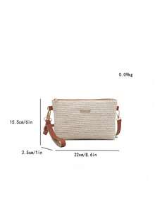 Geantă de mână pentru femei din paie țesute, nouă, de primăvară/vară, geantă versatilă de umăr/crossbody, geantă pătrată mică unică - Bej - Vizualizare 7