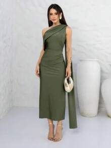 Elegant Women's Midi Dress For Parties, Weddings, Bridesmaids, Graduations, Luxury, Elegant, Formal And Evening Events. - 軍綠色 - 查看 4