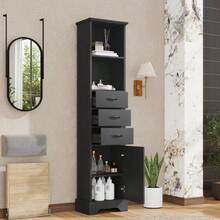 Bathroom Cabinet Measuring 38 X 26 X 172.5 Cm High, Fully Lacquered For Moisture Resistance, Three Drawers + Double Open Shelf + Cabinet Doors, Adjustable Shelves, White. - Black - View 3