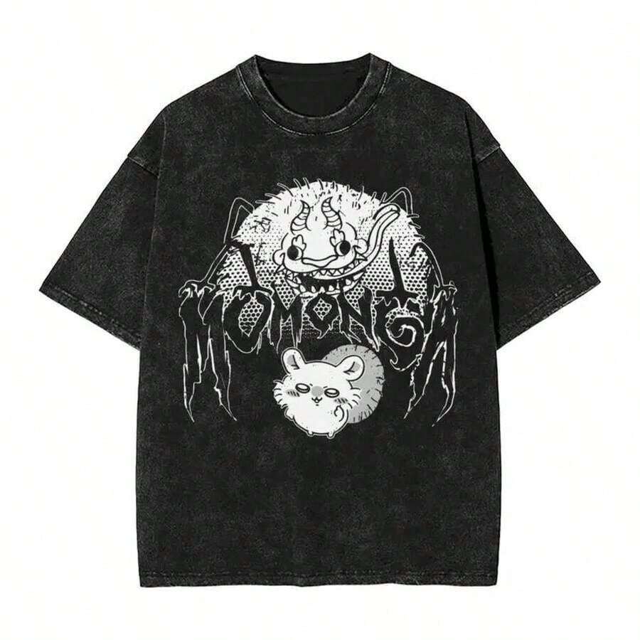 Camisetas Vintage Populares, Camisetas de San Valentín, Camiseta Metal Momonga Dekatsuyo, Camisetas de Manga Corta Estilo Hip Hop Lavadas, Camisetas Vintage para Hombre, Camisetas Estampadas de Streetwear, Ropa Masculina, Estilo Desgastado, La Mejor Camiseta de Regalo - Negro - Ver 1