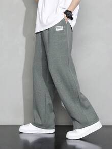 1pc Tween Boys Minimalist Casual Sports Outdoor Waffle Straight Leg Pants, School Season, Collegiate Style, Spring/Autumn - Dark Grey - View 3