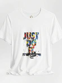 T-Shirt With Paint Splatter Print | T-Shirt With Colorful Typographic Graphics - Black - View 1