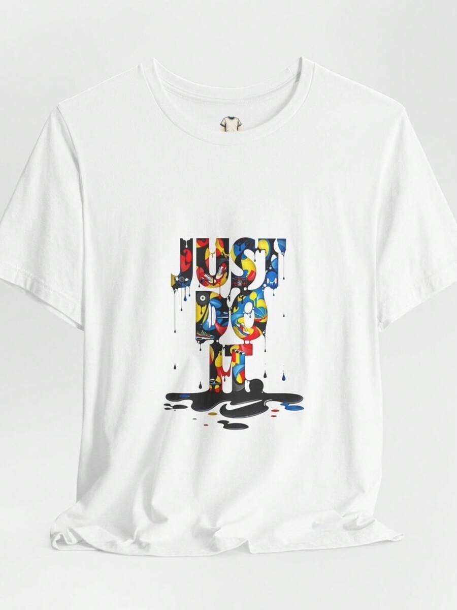 T-Shirt With Paint Splatter Print | T-Shirt With Colorful Typographic Graphics - Black - View 1