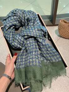 1件女款綠色波點薄圍巾，韓式風格，春秋絲綢長款薄紗圍巾大披肩 - 綠色 - 查看 1