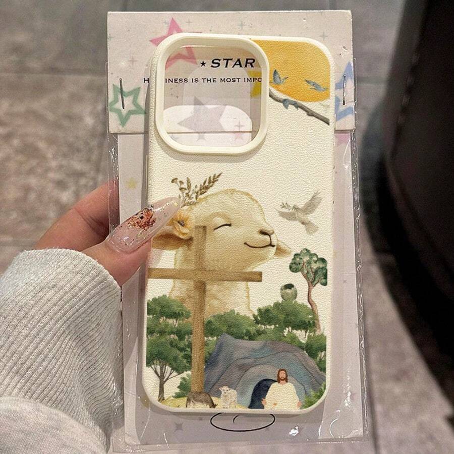 1pc TPU Material Soft Faith Sacred Sheep Pattern Phone Case Compatible With Iphone 17 Pro Max/17/16 Pro Max/15/13/12/11, S20 FE/A15/S24/A55, Note 11/Note 12/Note 13 Pro, Full Coverage Anti-Drop Soft Protective Phone Case - White - View 1
