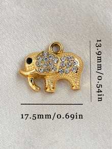 10个镀金水晶动物吊坠，鹿/海豚/猫头鹰造型水钻吊坠，适用于DIY手链/项链饰品制作 - 金色 - 查看 7
