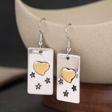 Pendientes con colgante de estrella y corazón bicolor, joyería minimalista y elegante para mujeres, adecuada para uso diario, fiestas y vacaciones - Plateado - Ver 7