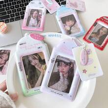 1 pieza Portatarjetas de estilo coreano de moda de 3 pulgadas, portatarjetas de almacenamiento de fotos de ídolo de chica linda, colgante de llavero para mochila de estudiante, regalo - A - Ver 4