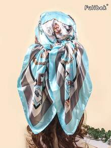 Lenço/Bandana estampado de 90 cm (1 unidade), acessório feminino ideal para praia, férias e dia a dia, que dará um toque especial ao seu look. - lago azul - Ver 5