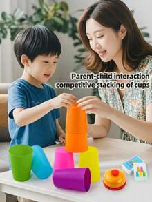 Stacking Cups Game For Kids, Quick Stacking Cups Set With Cards & Bell, Educational Brain Training Toy For Parent-Child Interaction, Party Game For Boys Girls Ages 3+ - Multicolor - View 4