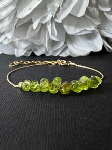 Natural Peridot Crystal Bracelet, Minimalist Style, Brings Good Luck, June Birthstone Jewelry, A Fashionable Gift For Women. [The Color And Shape Of Natural Gemstones May Vary.] - Gold - View 3
