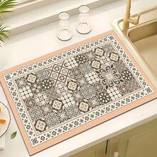 1pc Pattern Printed Absorbent Dish Drying Mat, Home Decor, Suitable For Espresso Machine Surface, Sink, Faucet, Bathroom, Kitchen Accessories - Multicolor - View 3