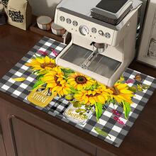 1pc Sunflower Pattern Printed Absorbent Dish Drying Mat, Espresso Machine Countertop Absorbent Mat, Sink Drain Mat, Soft Faucet Absorbent Mat, Sink Cup Mat, Kitchen & Bathroom Accessories - Multicolor - View 10
