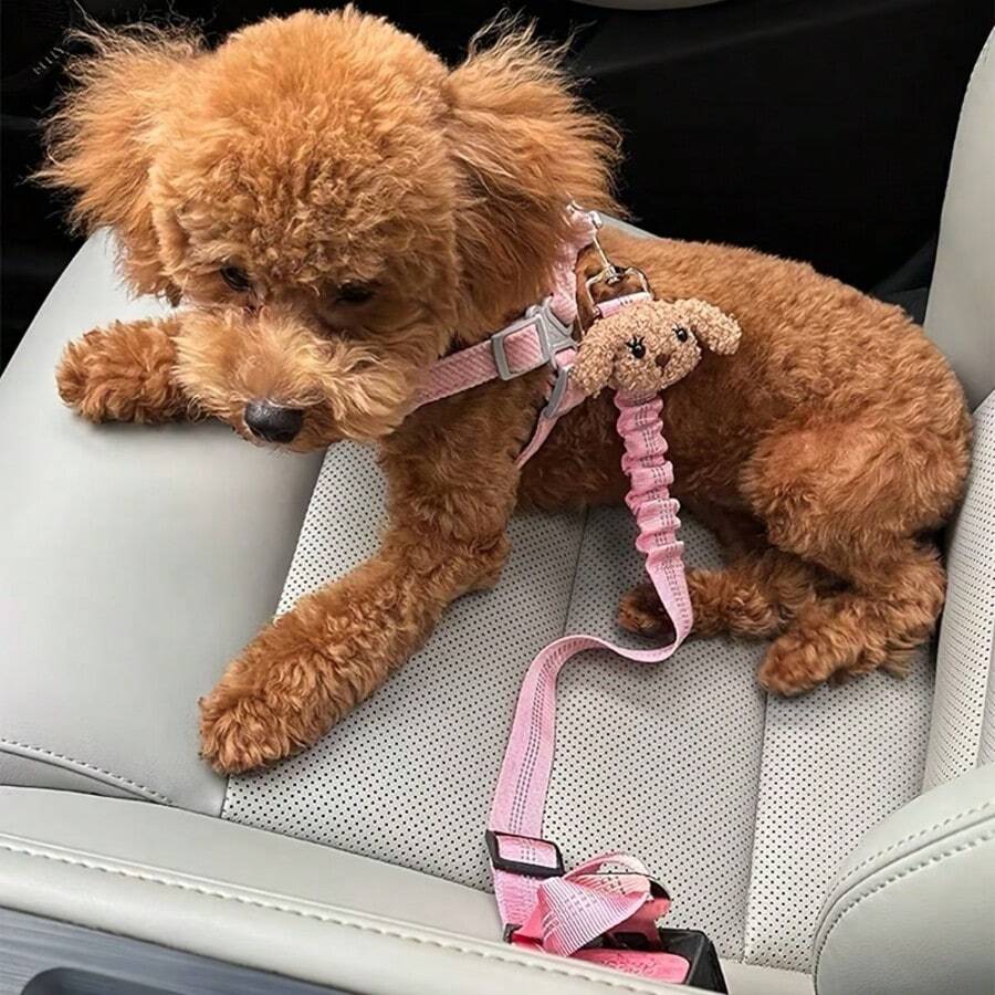 1pc Cute Dog Car Safety Belt, Reflective Woven Strap Elastic Retractable Leash, New Pet Car Seat Belt Suitable For Dogs And Cats, Helps You Easily Control Your Beloved Pets!