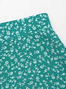 de gasa con cintura alta y línea A con estampado floral diminuto para mujer, atuendo casual para exteriores y vacaciones - verde menta - Ver 6