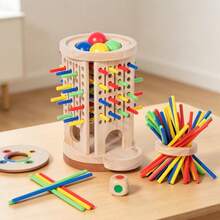 Wooden Parent-Child Interactive Board Game! 3-In-1 Stick Pulling Game, Dice Rolling Color Recognition, Exercises Focus And Balance, One Toy Multiple Ways To Play, Essential For Parent-Child Time, Enhances Cognition And Thinking Puzzle Toy Set - 抽棍遊戲 - 查看 9