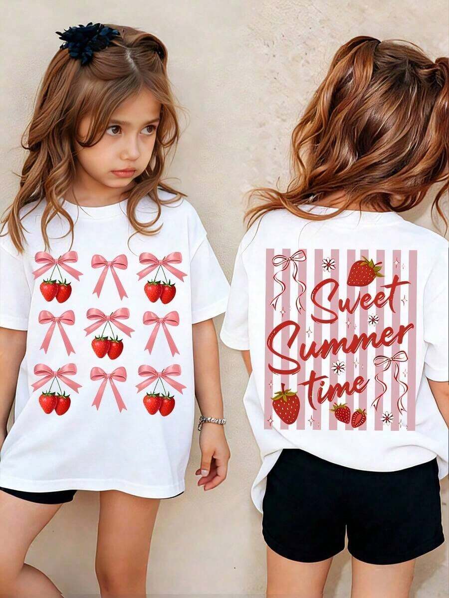 American Honey Kids' Short Sleeve T-Shirt With 4th Of July Cartoon Print, 180g, Soft, Comfortable And Breathable, Suitable For All Seasons, Perfect For Boys And Girls For Everyday Wear, School And Casual Sportswear. An Ideal Crew Neck T-Shirt For Holiday Parties, Gatherings, Outdoor Activities And Travel. - 紅色 - 查看 1