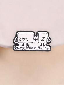 'ctrl+Z Doesn't Work In Real Life' 琺瑯胸針，程式設計師胸飾，獨特禮物創意，適合科技愛好者，耐用且時尚的配件 - 黑與白 - 查看 2