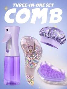 3pcs Hair Care Set: (6.8 Oz/200ml) Continuous Mist Hair Spray Bottle, Unicorn Cartoon Styling Comb For Adults & Girls, Silk Sleep Cap (Unicorn Design) To Wear While Sleeping Or Washing Face To Prevent Hair From Getting Wet - Multicolor - View 4