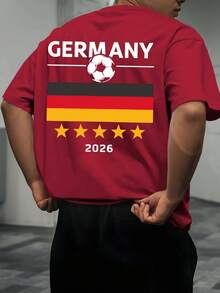 Men's German 2026 Printed T-Shirt - Loose Fit, Short Sleeve With Football And Flag Design, Breathable Crew Neck, Casual Summer Sportswear, Football Fan Clothing, Flag Print Clothing, Comfortable Fit, Plus Sizes - 紅色 - 查看 4