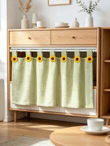 1PC Cute Korean-Style Sunflower Green Short Curtain,Farmhouse Style. Small Window Curtains For Kitchens,Half Curtains For Doors, Cabinet Partitions - Easy To Install (Rod Pocket Process). - Green - View 6