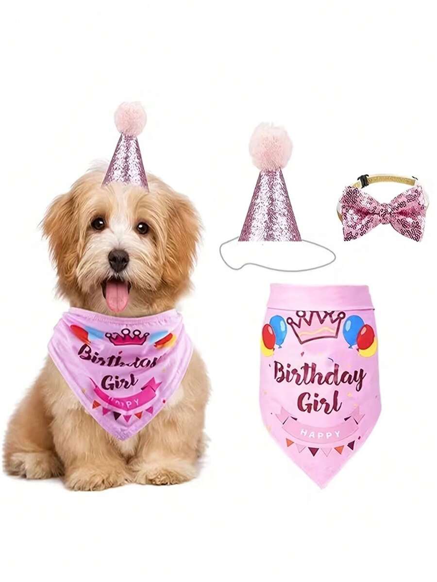 3件組寵物生日帽與配件，包含帽子、領結與圍巾，適用於貓狗生日派對裝飾、寵物主題派對裝飾、可愛寵物拍照道具、節日紀念裝扮、日常趣味裝扮及寵物聚會裝飾 - 彩色 - 查看 1