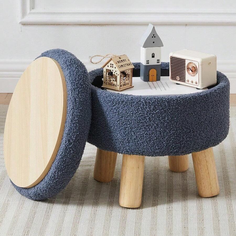 Footstool With Storage Function, Covered, Suitable For The Entrance Of The Living Room - 藍色,泰迪絨 - 查看 1