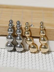 1 Pair Fashion Sexy Beaded Stud Earrings, Solid Color Geometric Ball Earrings Suitable For Women's Daily Wear, Party, Travel - Earrings - View 6