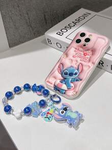Disney Has Authorized, Phone Case - Chain Set, The Stitch Lilo & Stitch 3D Phone Case Plus A Silicone 3D Stitch Bracelet With Metallic Ring Removable Bracelet, Stitch And Angel Pattern, Compatible With Iphone17/16/15/14/13/12/11/XS/XR/X Plus Pro Max, A Stylish Cartoon Phone Case, The Perfect Gift Choice, Phone Protection, Durable Phone Cover, Great Gift For Friends And Family. - trắng - Xem 5
