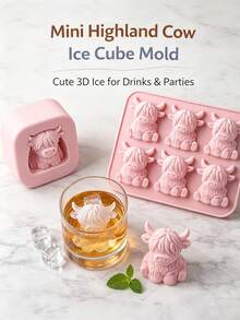 可愛3D粉紅色牛形冰塊模具，多功能居家巧克力模具。冰箱冰盤，適用於家庭、酒吧、夜店、威士忌、派對和禮物 - 迷你高地牛冰塊模具，廚房配件，家居用品，烘焙 - 彩色 - 查看 8