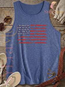Women's "250" American Patriotic Flag Print Tank Top, Vintage 4th Of July Summer Aesthetic, Summer Tops, Concert Outfit, Graduation Y2K - 藏蓝色 - 查看 2