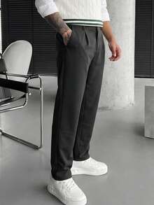 glestore Men's Retro Style Loose Solid Color Pants, Minimalist Casual, Suitable For Outings, Vacations And Commuting, Versatile Trousers For All Seasons - Black - View 5