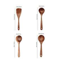 4 piezas Juego de utensilios de cocina de madera, cucharas de madera esenciales para la cocina y el apartamento - Café integral - Ver 6