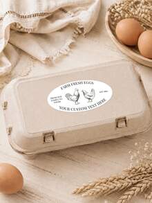 Custom Oval Egg Carton Labels, 4x2 Inch Farm Fresh Egg Stickers, 4 Editable Text Chicken Labels, Vintage Rooster & Hen Farmhouse Style Stickers, Homegrown Egg Packaging Labels, Backyard Farm Gifts, Country Kitchen Supplies - Oval - View 8