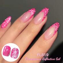 FOUR LILY 1 Bottle Bright Pink Fluorescent Reflective Glitter Gel Nail Polish, 10ml Fluorescent Shiny Glitter Dark Laser Gel Nail Polish, Suitable For Summer Nails, Semi-Permanent Soak-Off UV Gel Nail Polish, Nail Art DIY Home And Hair Salon - 玫瑰紅 - 查看 4