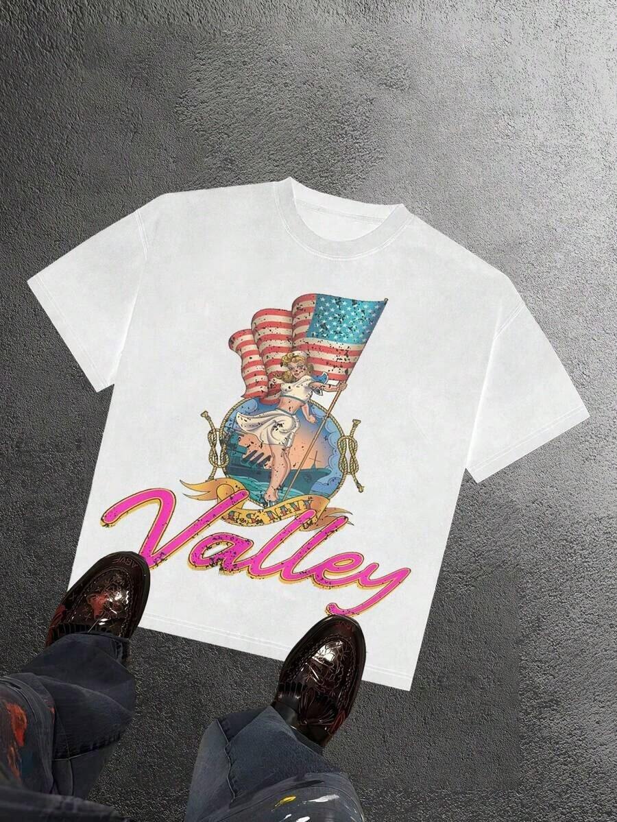 Valley Dreams 1976 Forever (Cotton T-Shirt 220) Men's T-Shirt, Casual Cotton T-Shirt, Loose Fit, Versatile, Unisex, Suitable For Christmas Gifts, Indoor And Outdoor Use - 寶藍色 - 查看 1