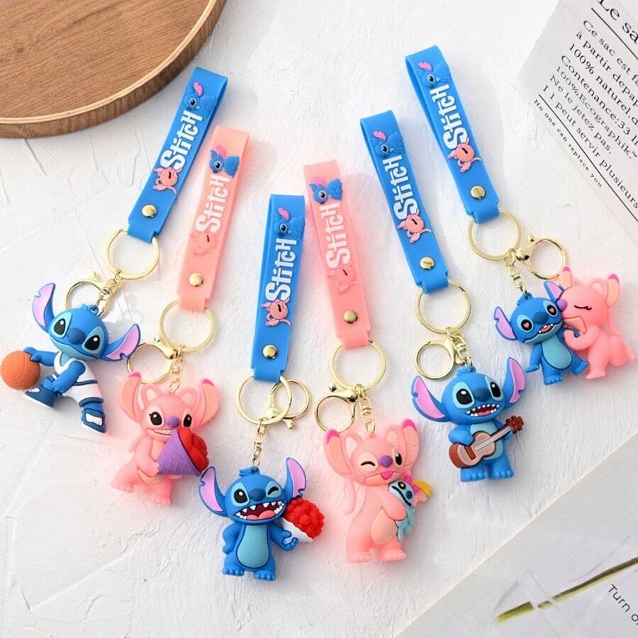1pc Cartoon Flowers Stitch Keychain Cute PVC Soft Plastic Doll Pendant Stitch Car Bag Keychain - Multicolor - View 1