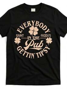 Everybody In The Pub Getting Tipsy Funny St Patricks Day T Shirt Eit0040727 At Black Product ImageSoft, Athletic, Round Neck Sports Shirt, Comfortable For Creating, Training, Streetwear And Everyday Casual Outfits. - 黑色 - 查看 1