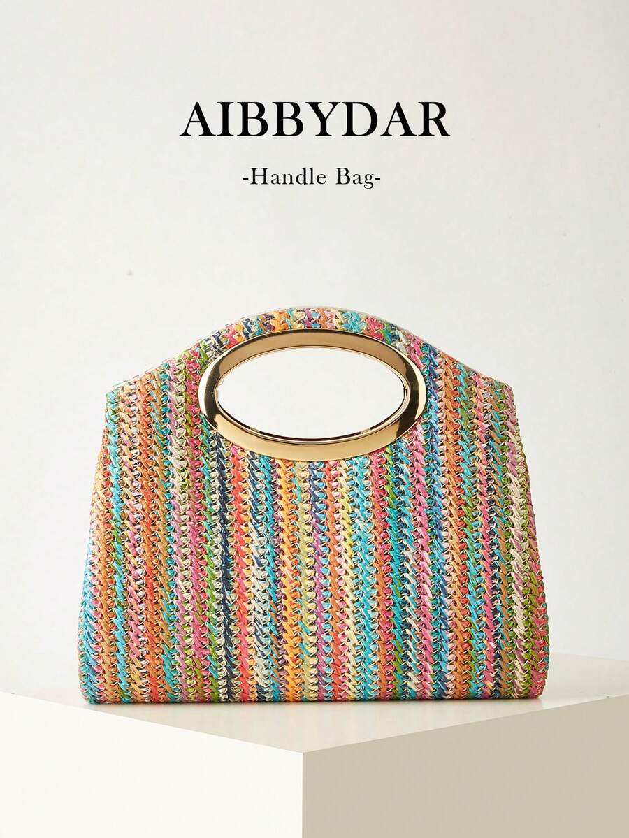 AIBBYDAR Women's Handbag Colorful Fashion Woven Tote Bag Holiday Beach Versatile Crossbody Bag Casual Minimalist Beach Vacation Essential